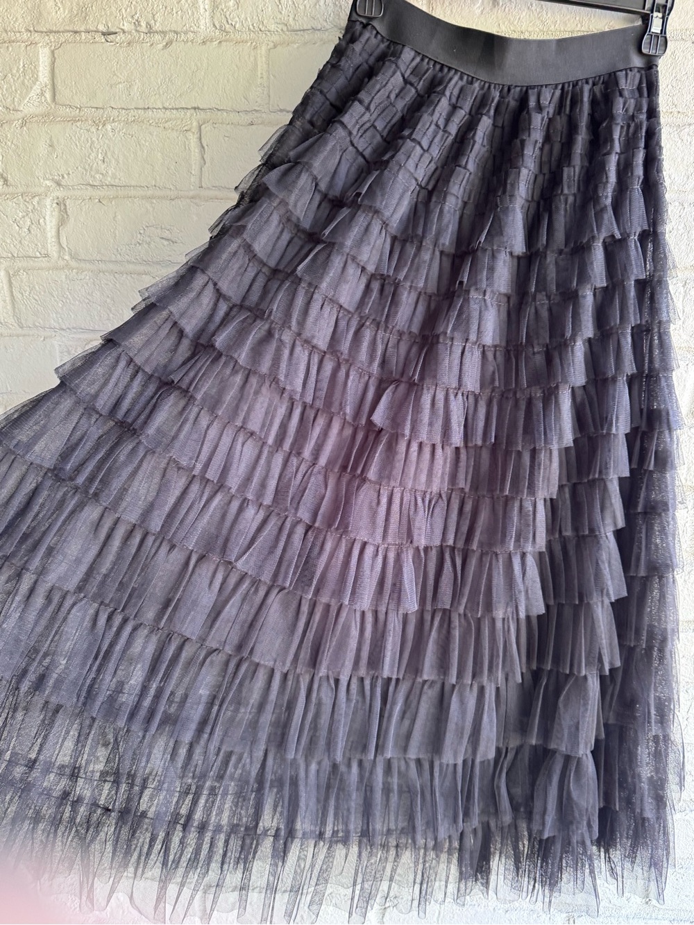 Black Tiered Ruffle Tulle Maxi Skirt Sz M Boho Gothic Party Romantic Balletcore
